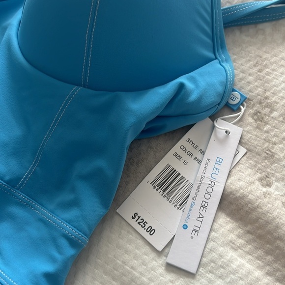 Stylish Blue Stitched One-Piece Swimsuit - Picture 8 of 8